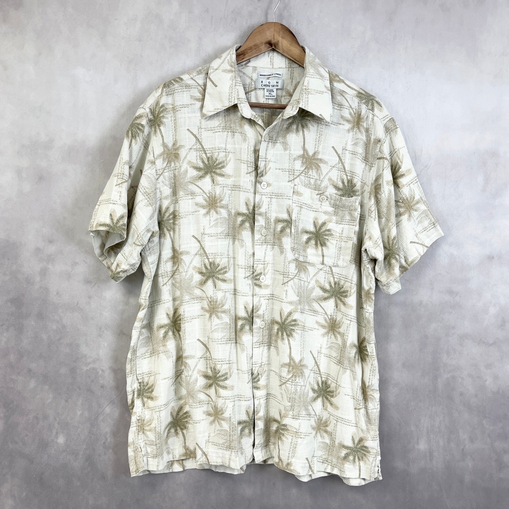 Ron Chereskin Mens Shirt XL Palm Print Linen Blend Coastal Dadcore Y2K‎ Resort